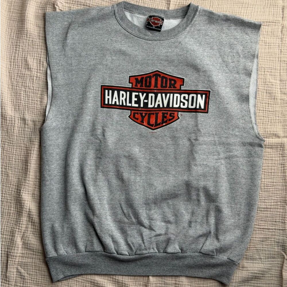 Harley-Davidson Men's XL Gray Sleeveless Crewneck Fleece Pullover Sweatshirt